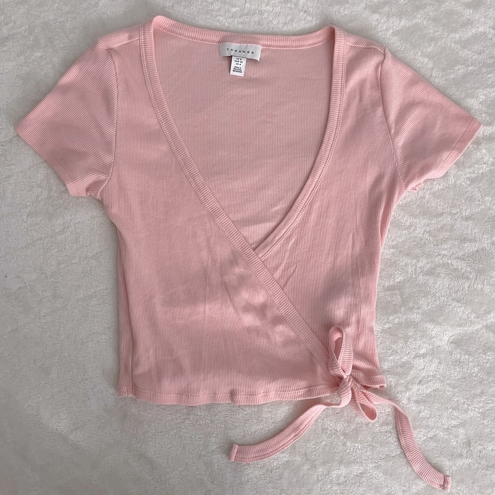 Pink Topshop tie up crop top